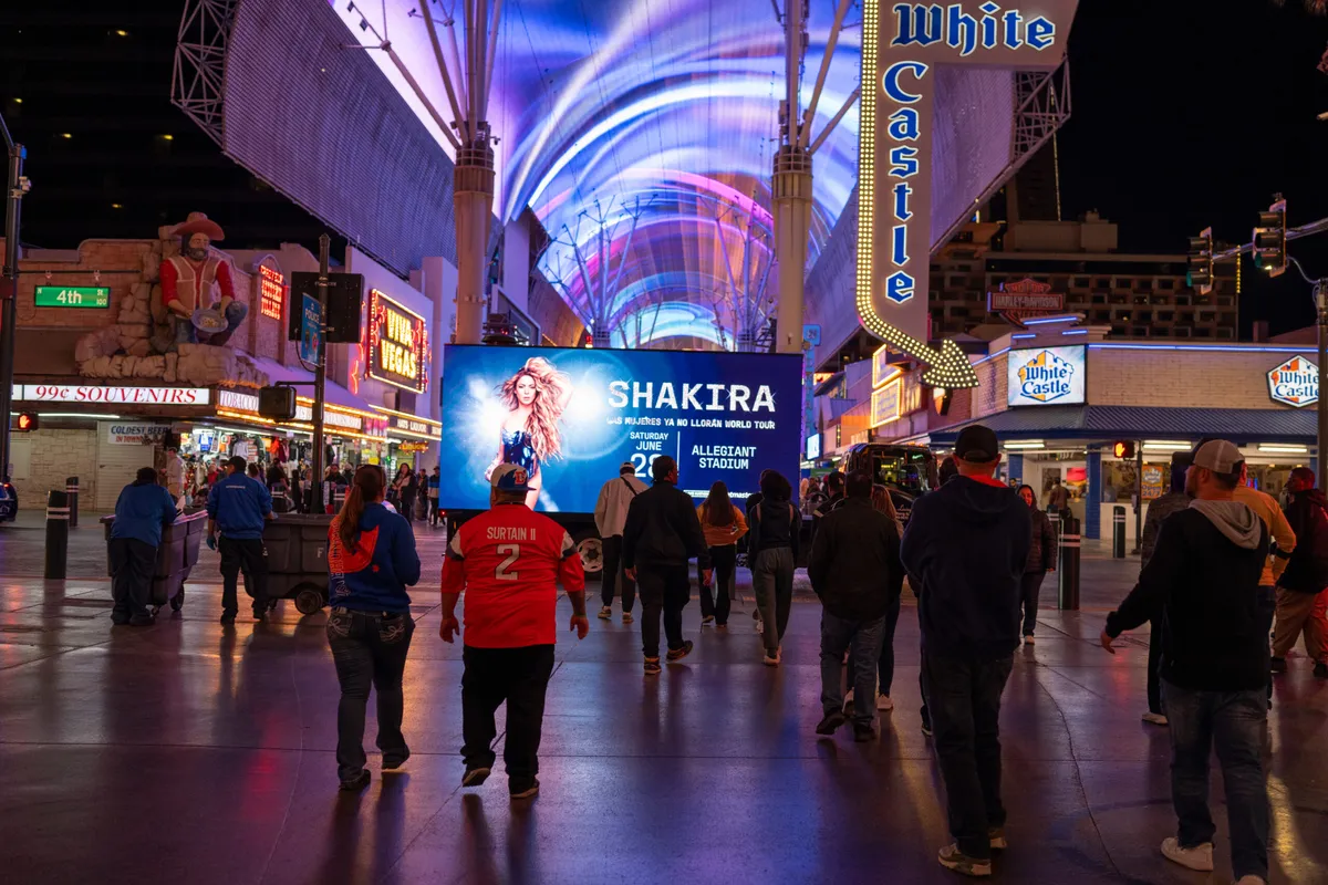 Las Vegas mobile billboard truck advertising Shakira on Fremont Street